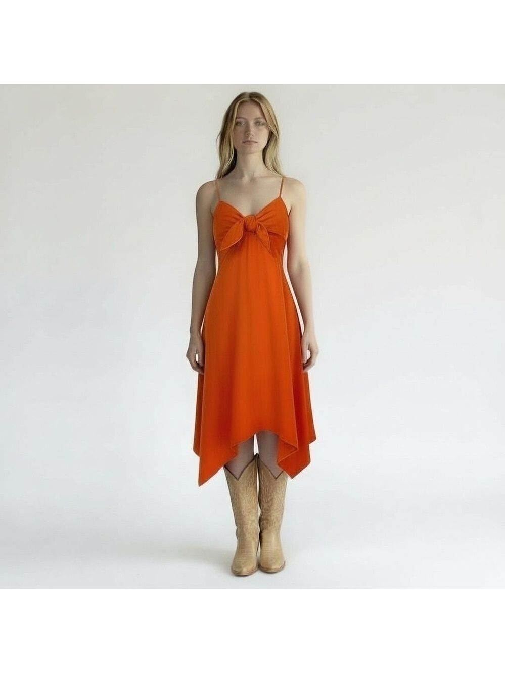 Story on Western Babydoll Linen Blend Dress M Asymmetrical Hem Y2K Desert Fairy
